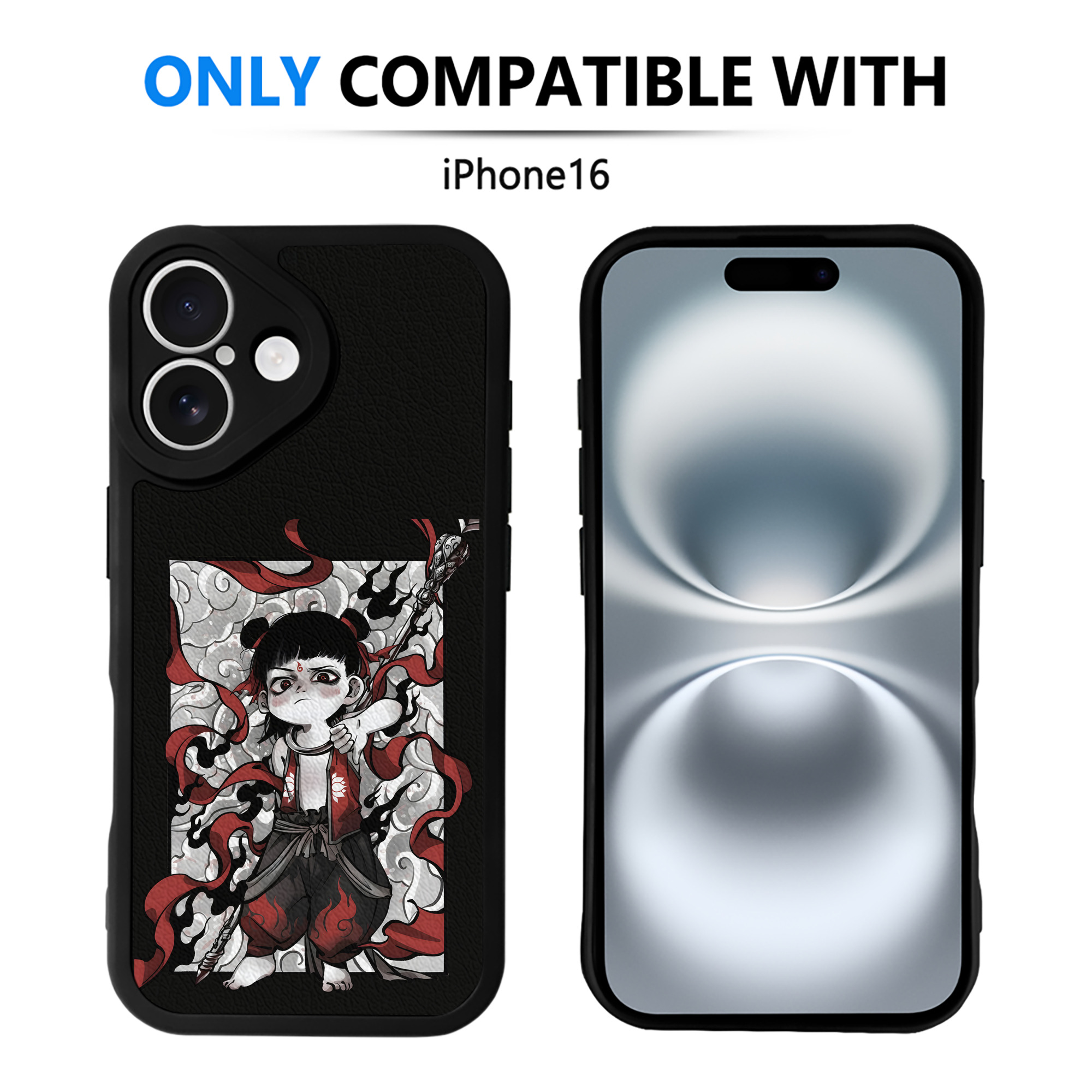 （画像用） Ne Zha 2 ナタ 魔童の大暴れ 【iPhone 16シリーズ対応】シリコンスマホケース（レザー調） 材質：シリコン